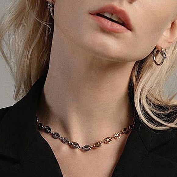 Gold Plated Silver Pig Nose Two Tone Choker - Picture 1 of 11